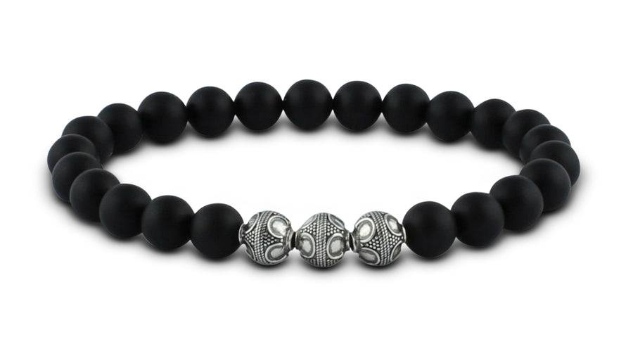 Pravano - Slim Line Matte Onyx Silver Trio Men's Bracelet