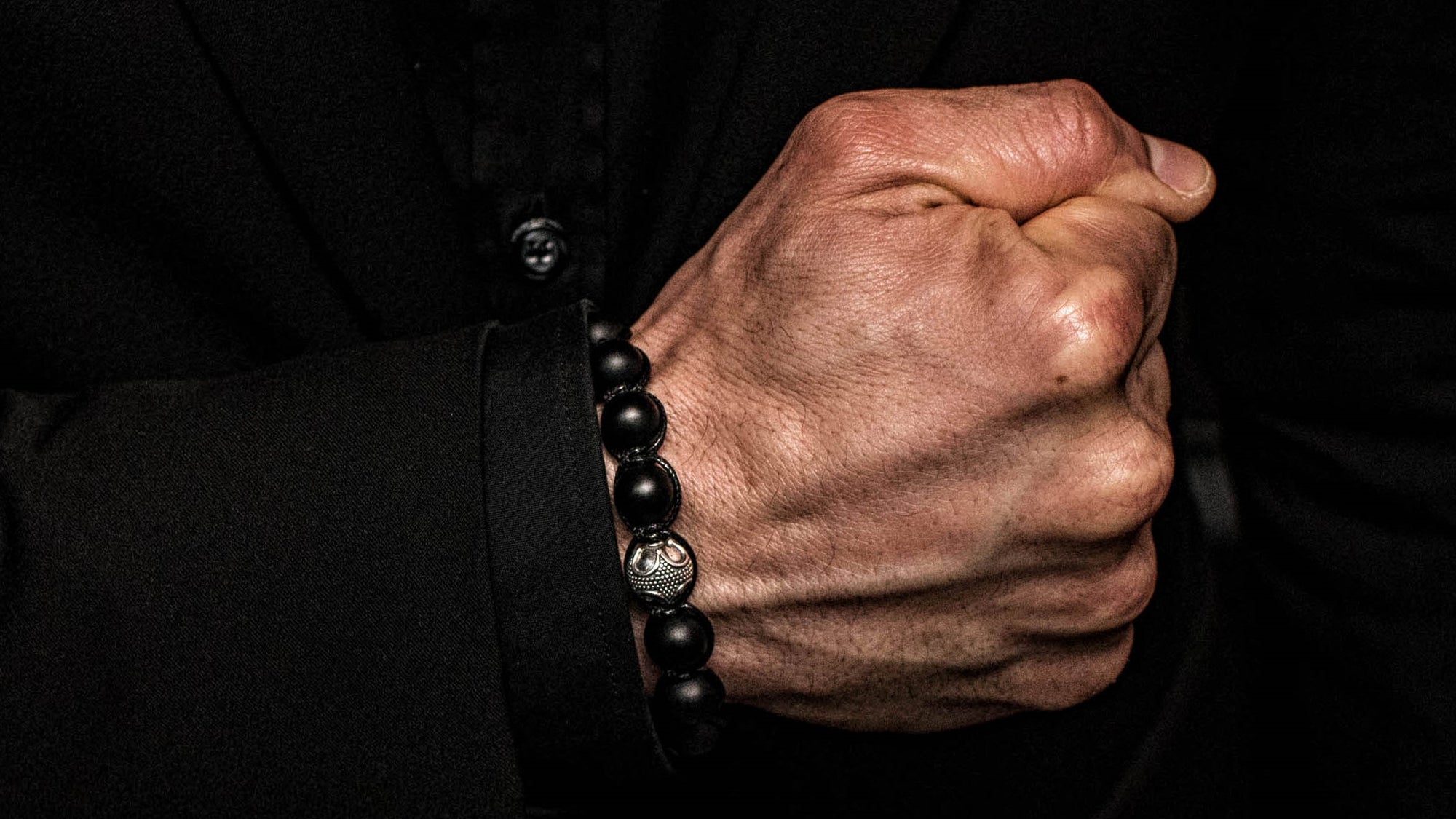 Matte Onyx and Silver Braided Macrame Bracelet