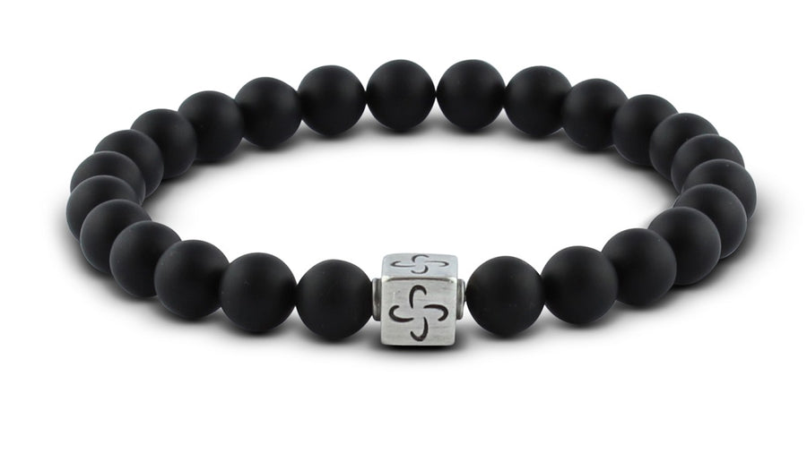 Pravano - Slim Line Matte Onyx Silver Tabono Men's Bracelet