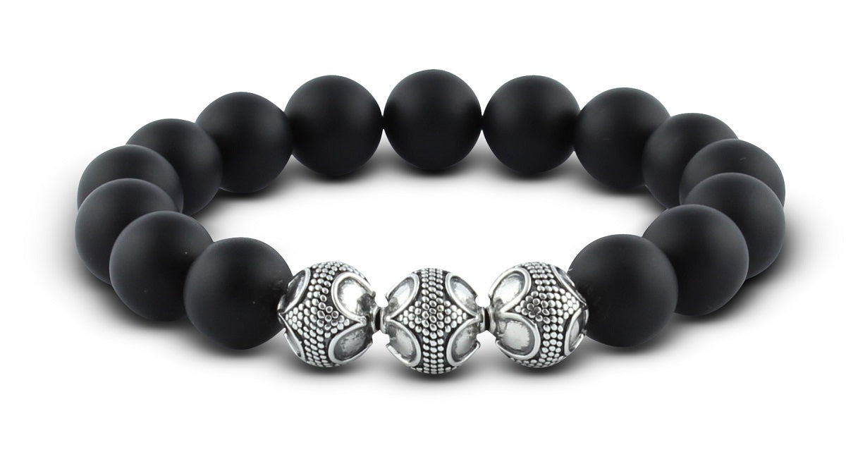 Pravano - Grand Matte Onyx Silver Trio Men's Bracelet