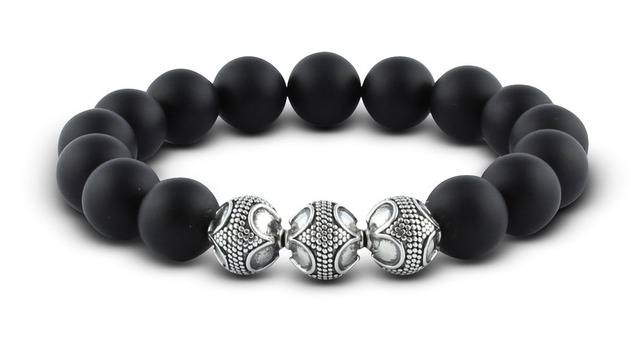 Pravano - Grand Matte Onyx Silver Trio Men's Bracelet