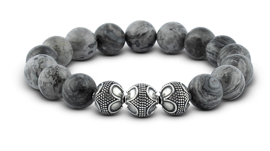 Pravano - Grand Grey Jasper Silver Trio Men's Bracelet