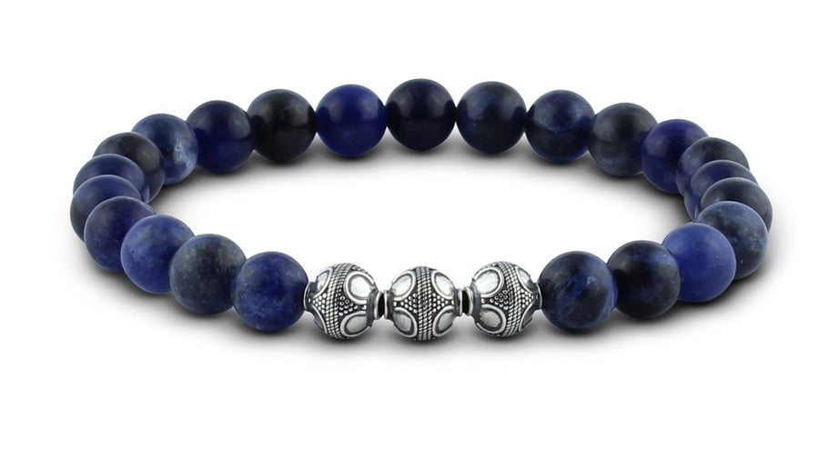 Pravano - Slim Line Sodalite Silver Trio Men's Bracelet