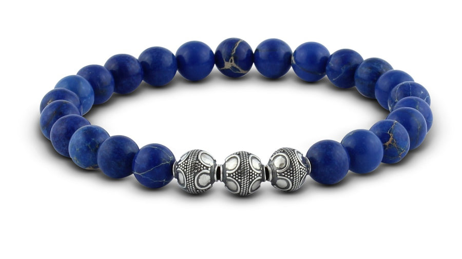 Pravano - Slim Line Ocean Blue Jasper Silver Trio Men's Bracelet