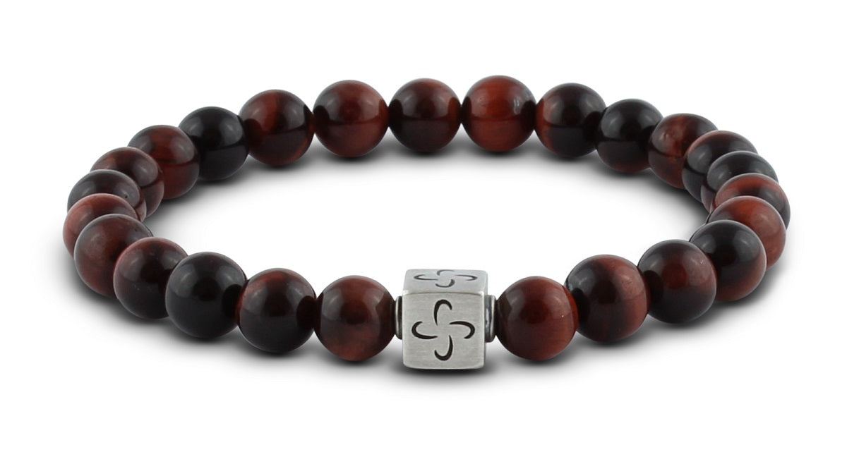 Pravano - Slim Line Red Tiger Eye Silver Tabono Men's Bracelet