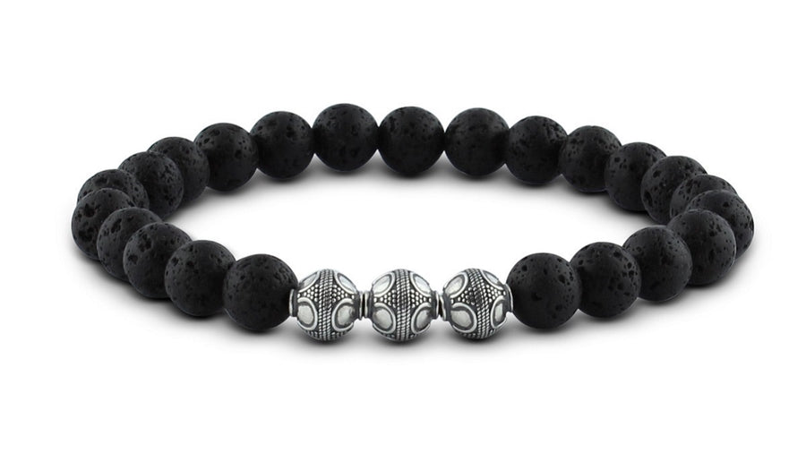 Pravano - Slim Line Lava Silver Trio Men's Bracelet