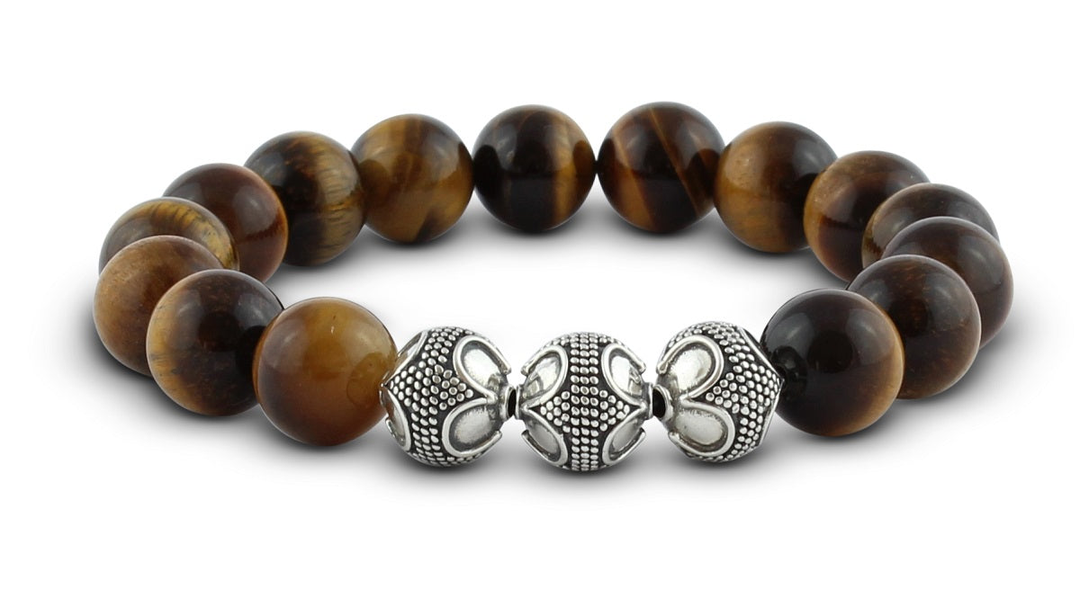 Pravano - Grand Tiger Eye Silver Trio Men's Bracelet