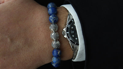 Grand Ocean Blue Jasper Silver Trio Bracelet