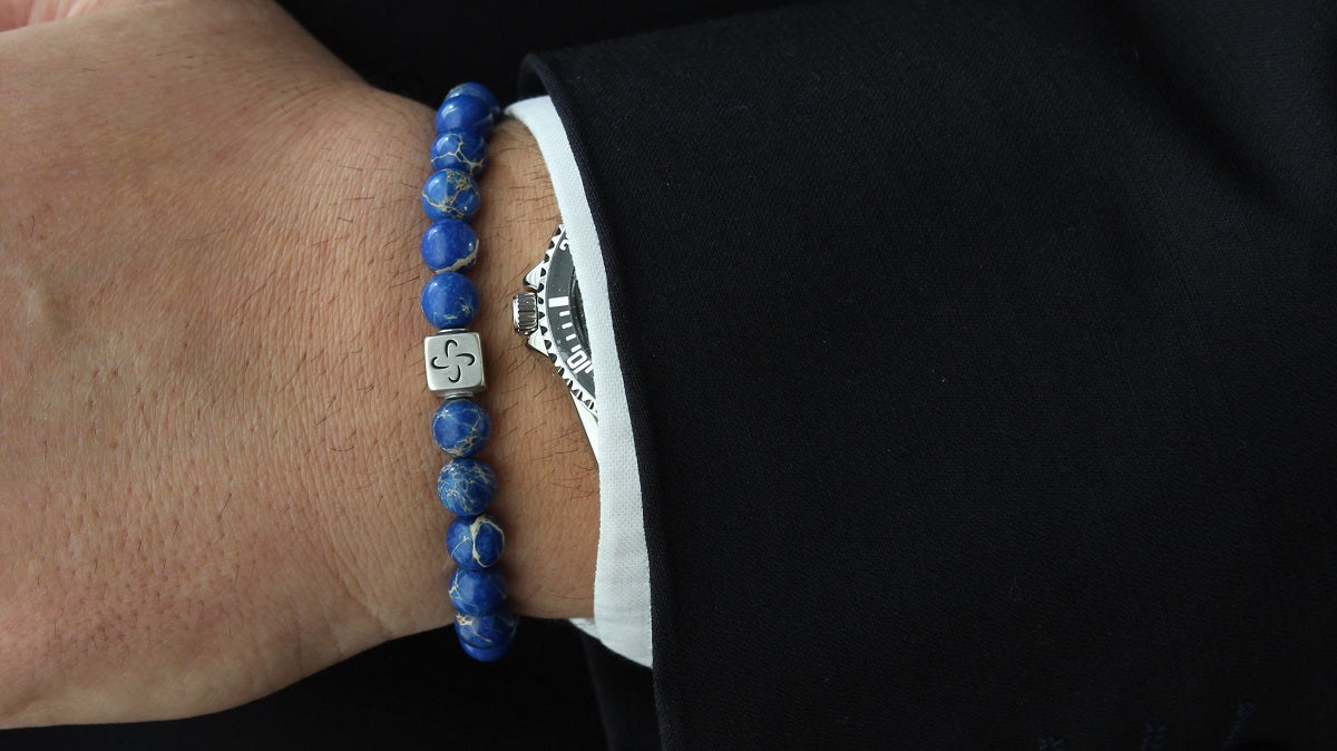Ocean Blue Jasper Silver Tabono Bracelet