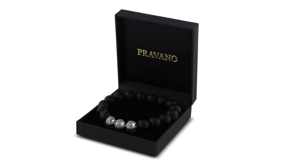 Grand Matte Onyx Silver Trio Bracelet