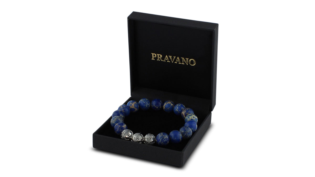 Grand Ocean Blue Jasper Silver Trio Bracelet
