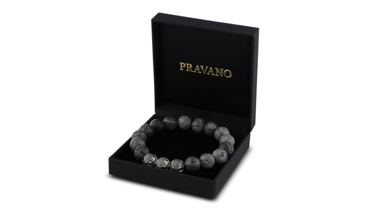 Grand Grey Jasper Silver Trio Bracelet