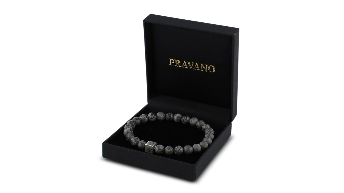 Grey Jasper Silver Tabono Bracelet