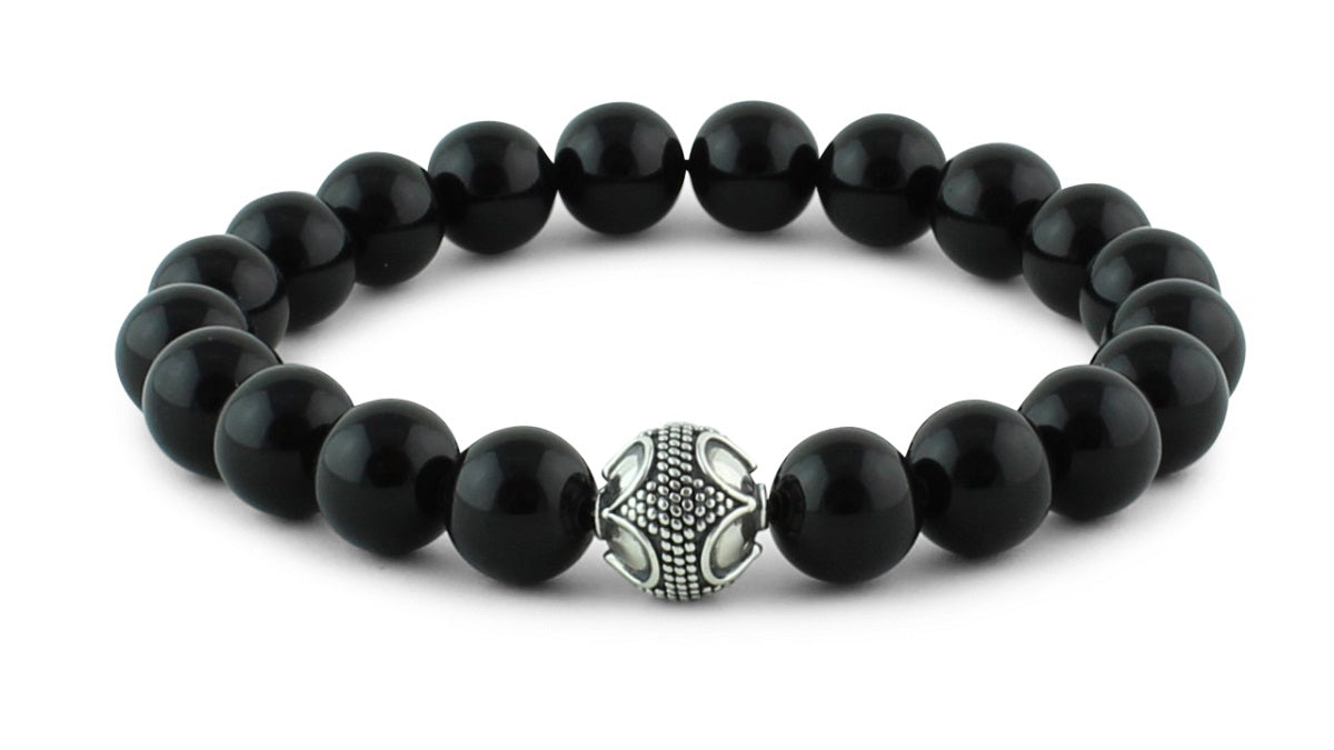Polished Onyx and Silver Bracelet