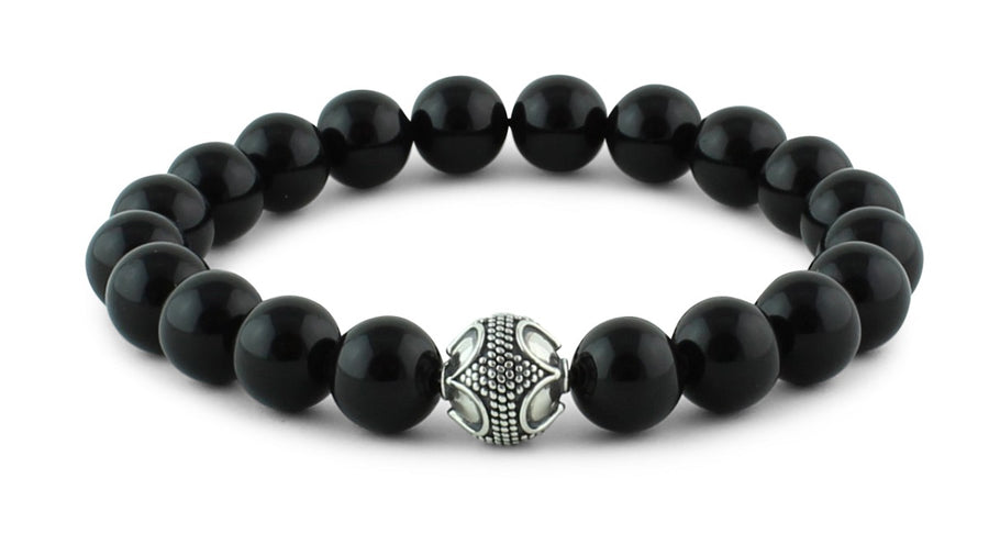 Polished Onyx and Silver Bracelet