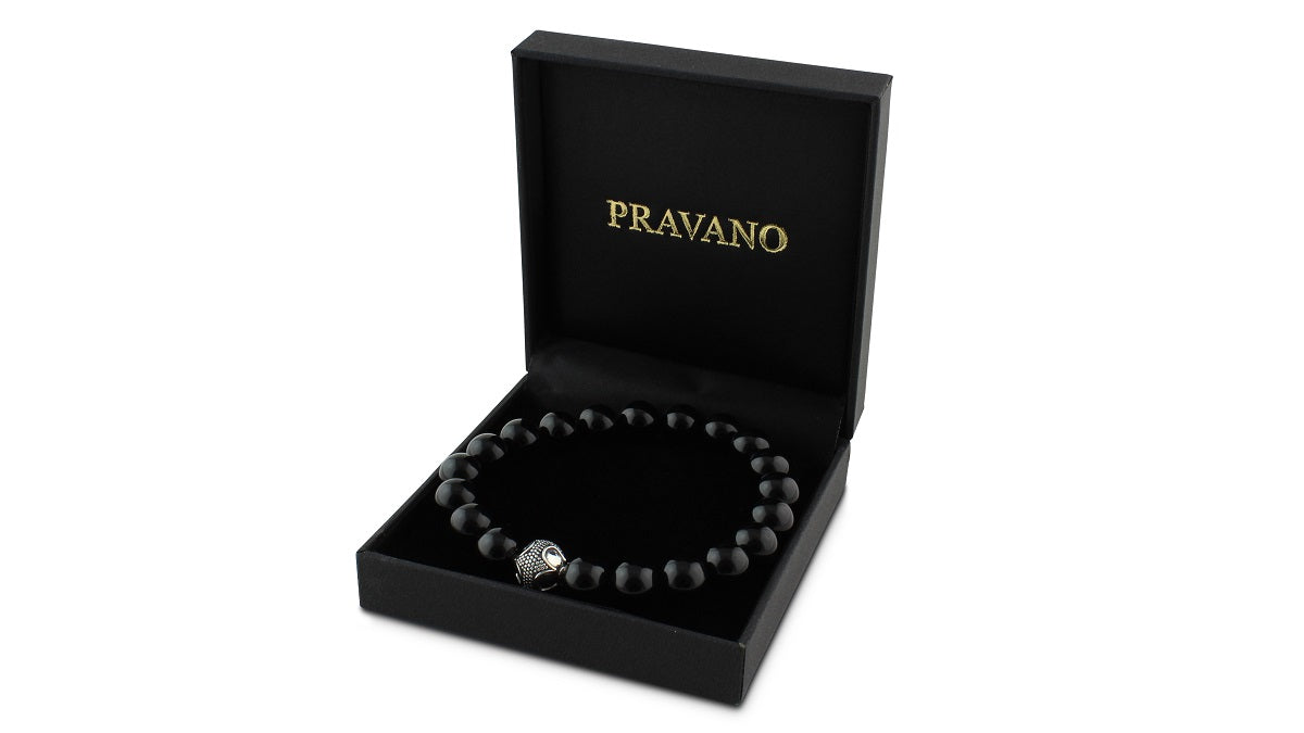 Polished Onyx and Silver Bracelet