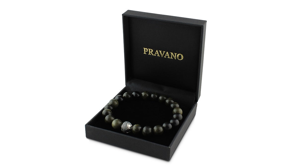 Golden Obsidian and Silver Bracelet