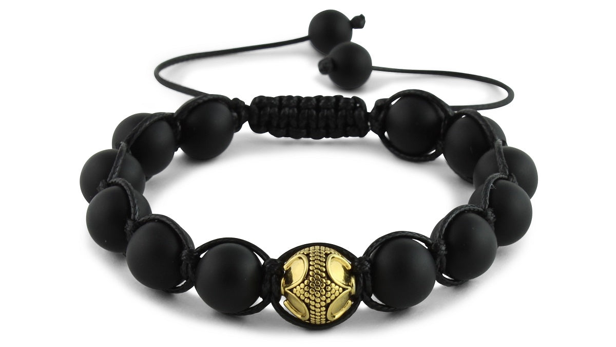 Matte Onyx and Gold Braided Macrame Bracelet