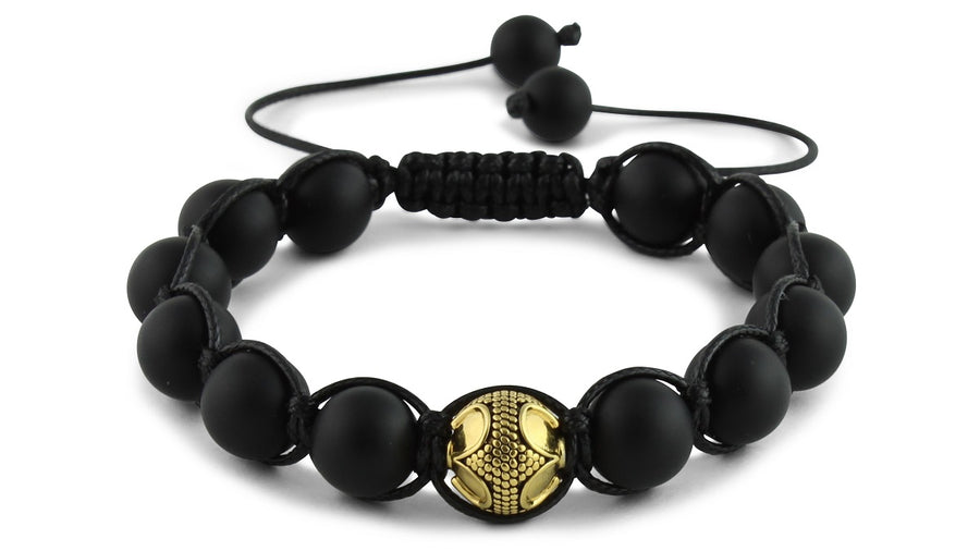 Matte Onyx and Gold Braided Macrame Bracelet