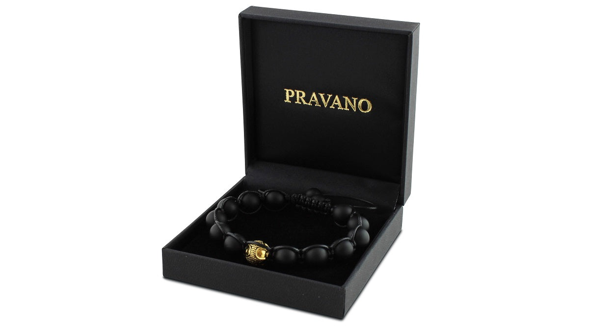 Matte Onyx and Gold Braided Macrame Bracelet