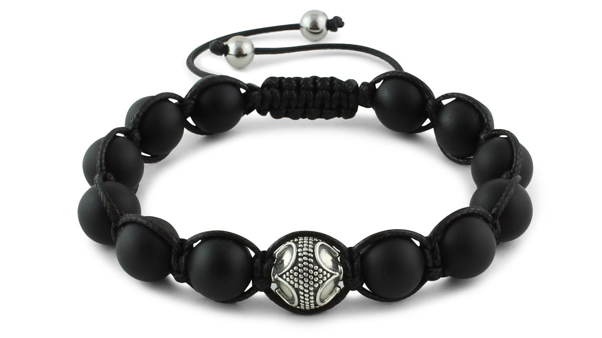 Matte Onyx and Silver Braided Macrame Bracelet
