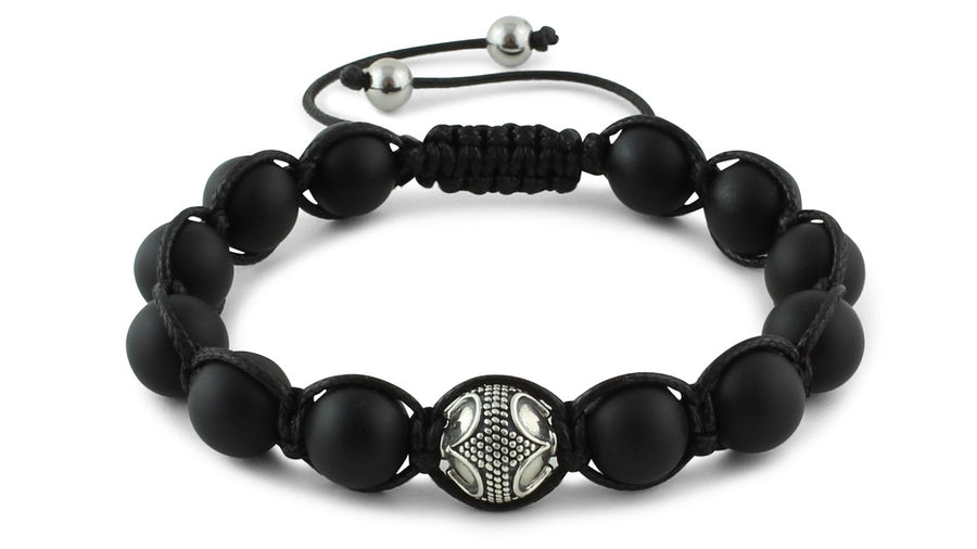 Matte Onyx and Silver Braided Macrame Bracelet