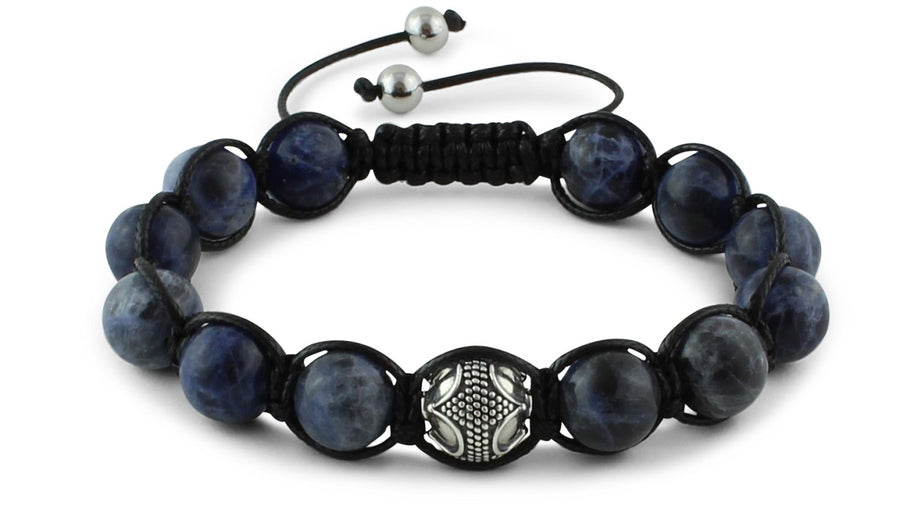 Sodalite and Silver Braided Macrame Bracelet