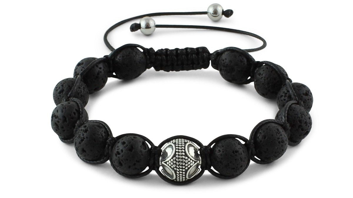 Lava and Silver Braided Macrame Bracelet