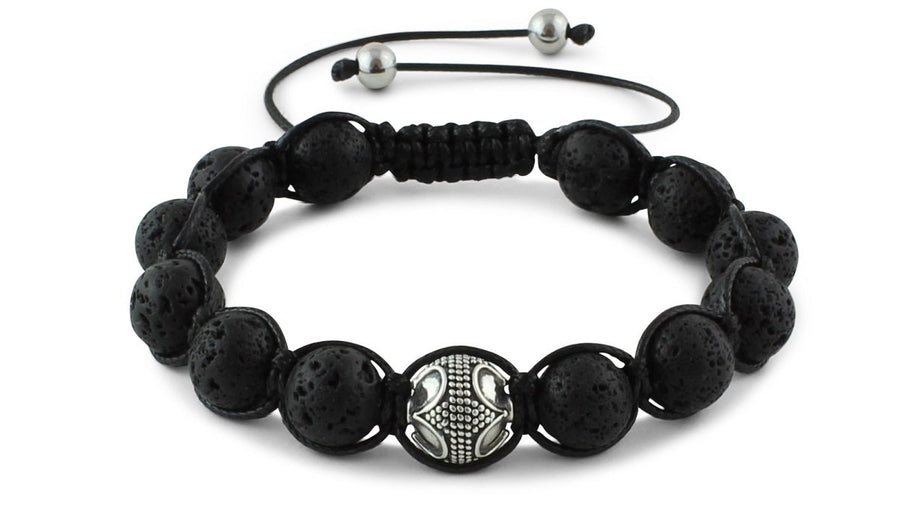 Lava and Silver Braided Macrame Bracelet