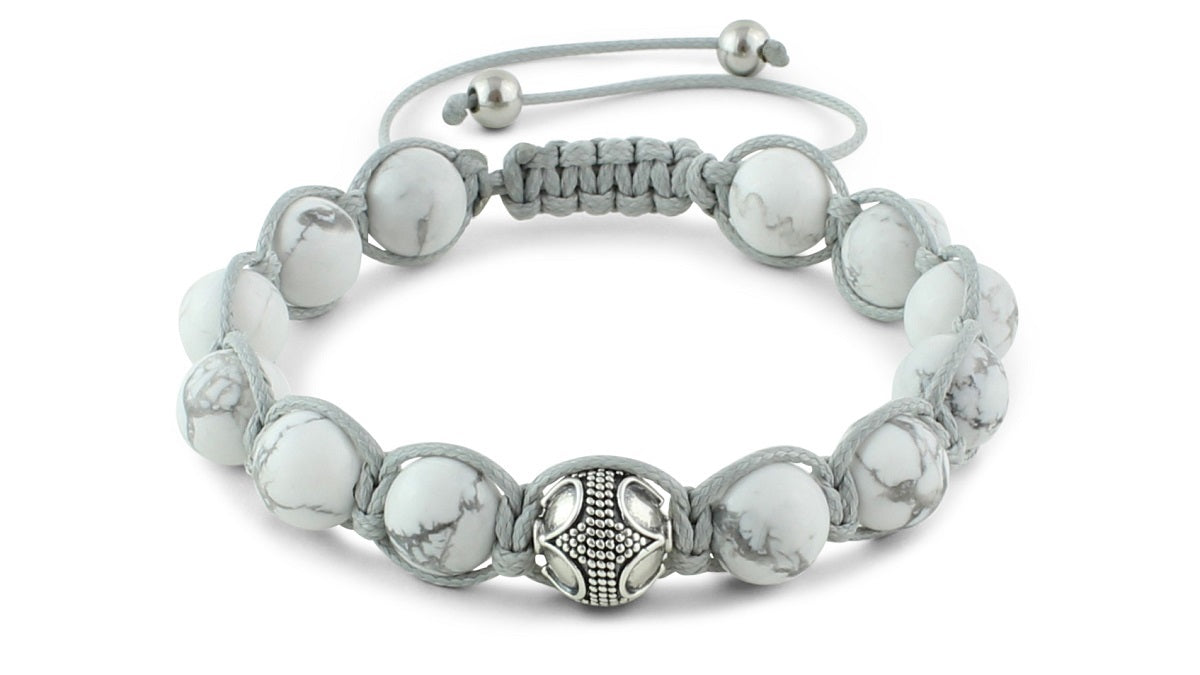 Howlite and Silver Braided Macrame Bracelet