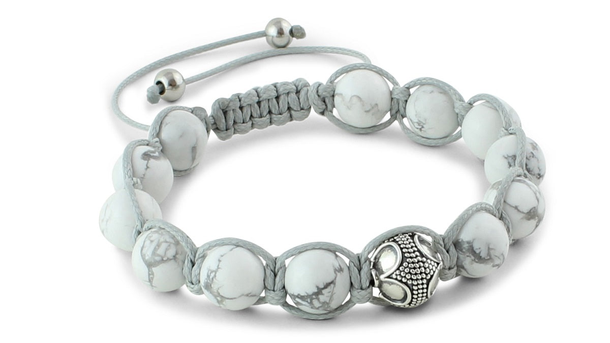 Howlite and Silver Braided Macrame Bracelet