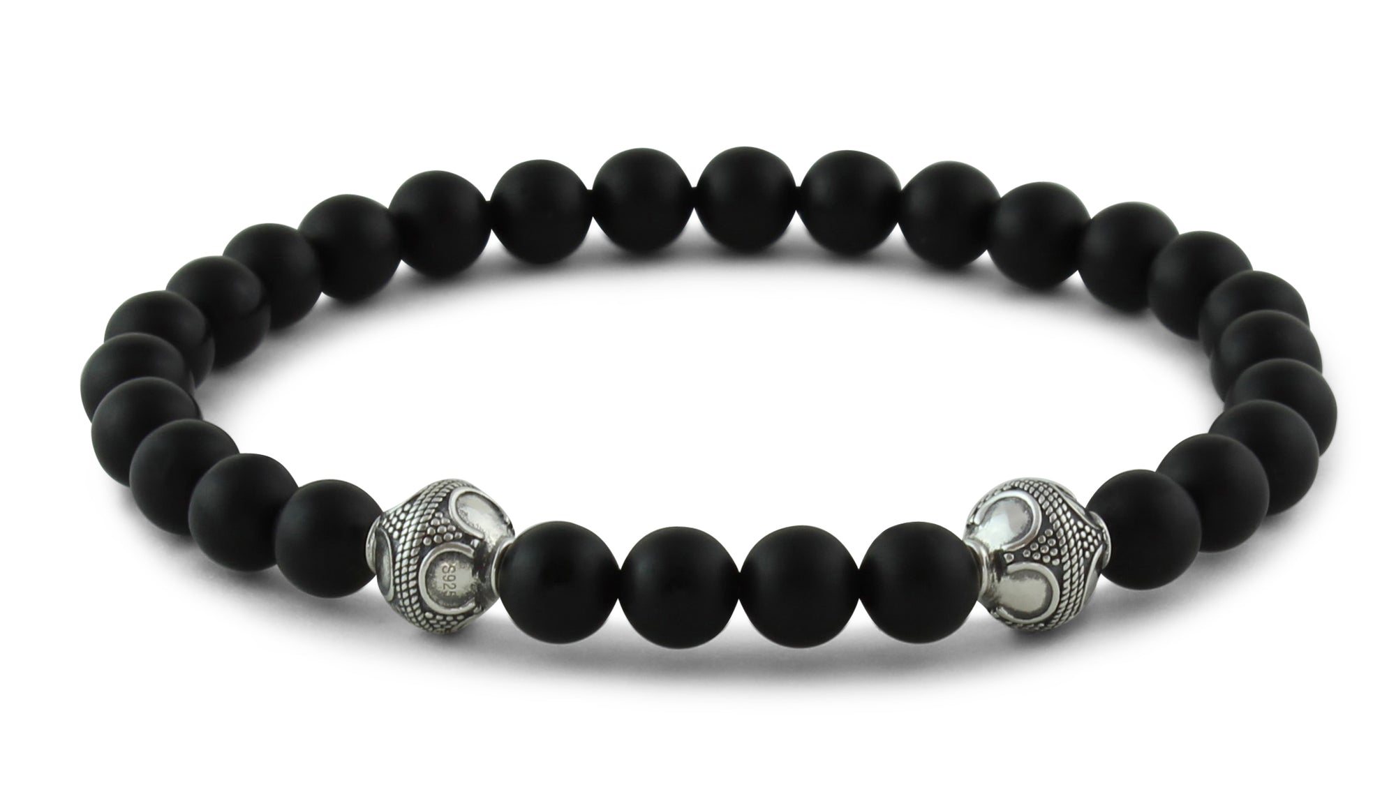 Matte Onyx and Silver Bracelets