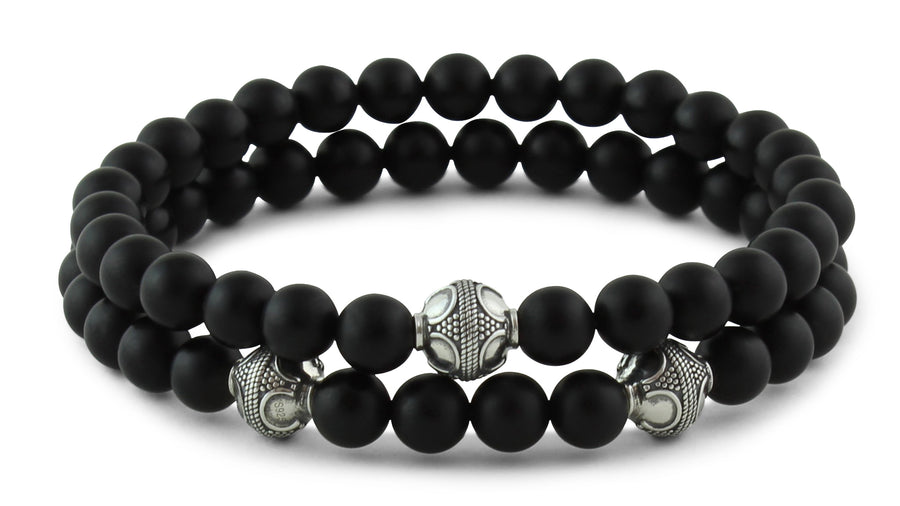 Matte Onyx and Silver Bracelets