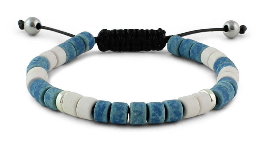Blue, White and Silver Ceramic Bracelet