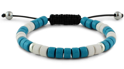 Turquoise, White and Silver Ceramic Bracelet