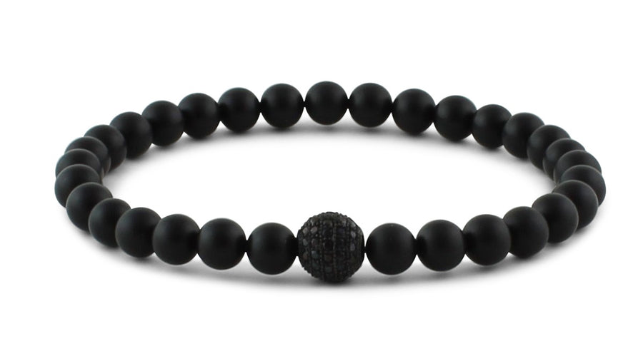Matte Onyx and Black CZ Diamond Bead Bracelet