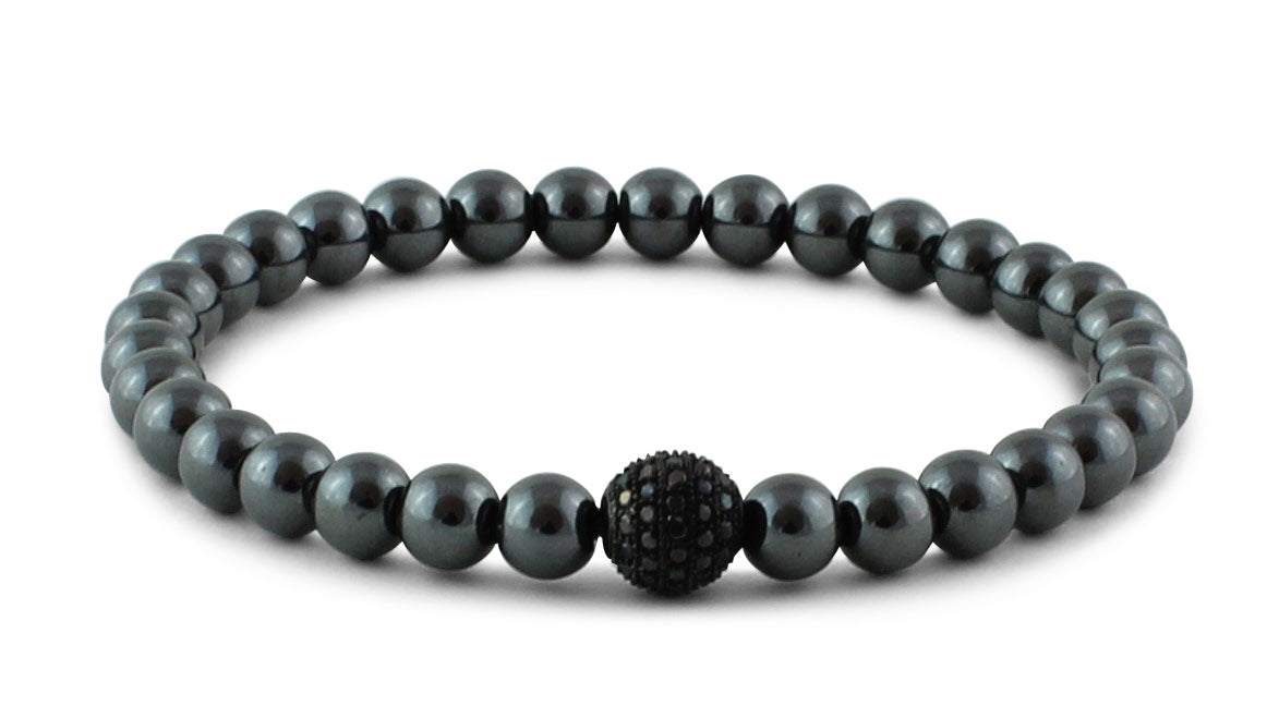 Hematite and Black CZ Diamond Bead Bracelet