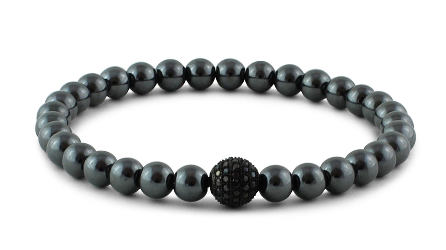 Hematite and Black CZ Diamond Bead Bracelet