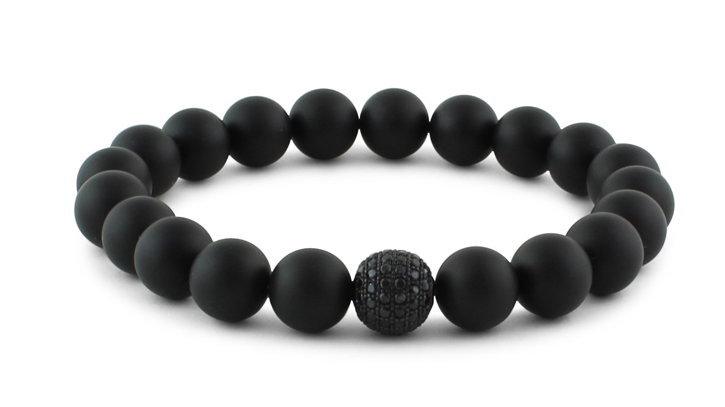 Matte Onyx and Black CZ Diamond Bead Bracelet