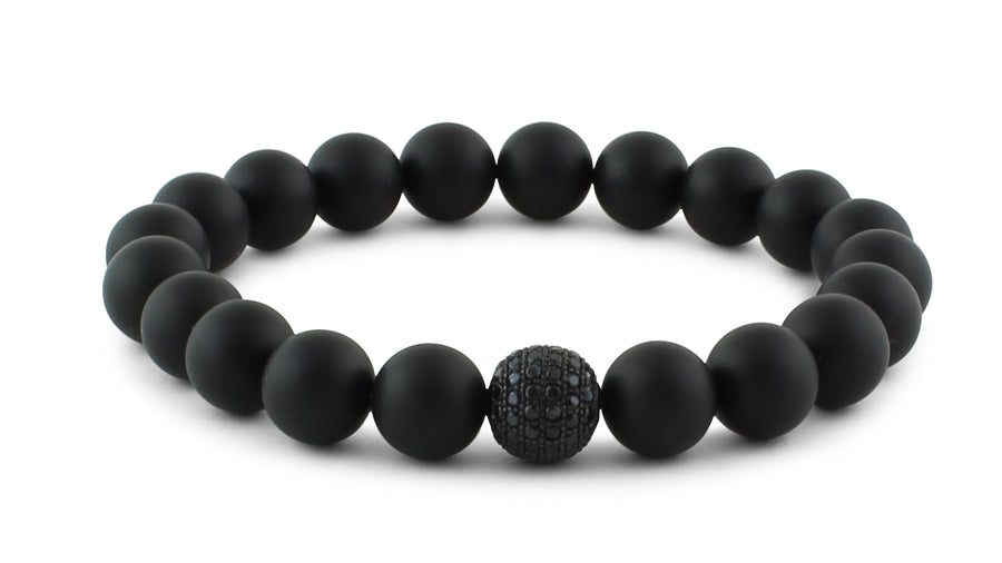 Matte Onyx and Black CZ Diamond Bead Bracelet