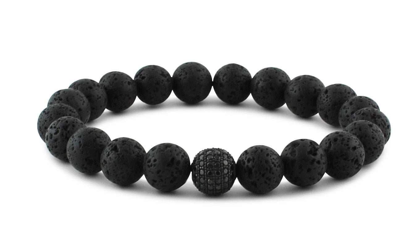 Lava and Black CZ Diamond Bead Bracelet