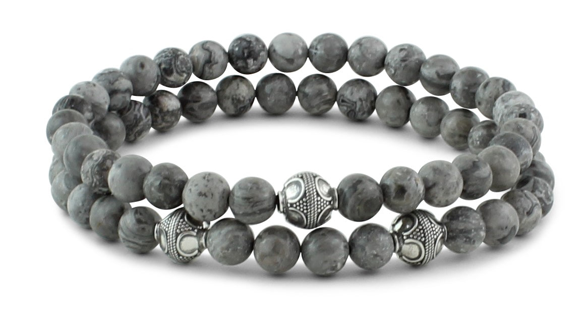 Grey Jasper and Silver Bracelets