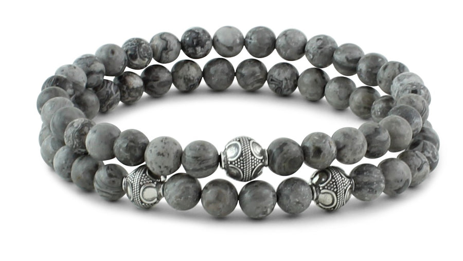 Grey Jasper and Silver Bracelets