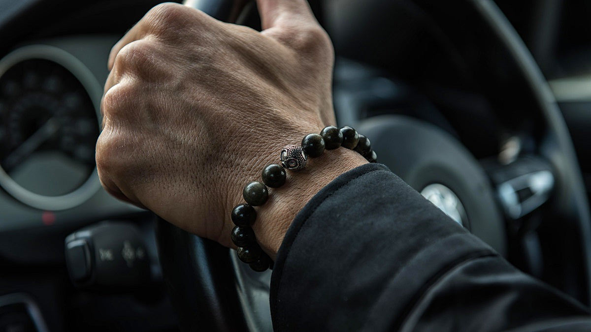 Golden Obsidian and Silver Bracelet