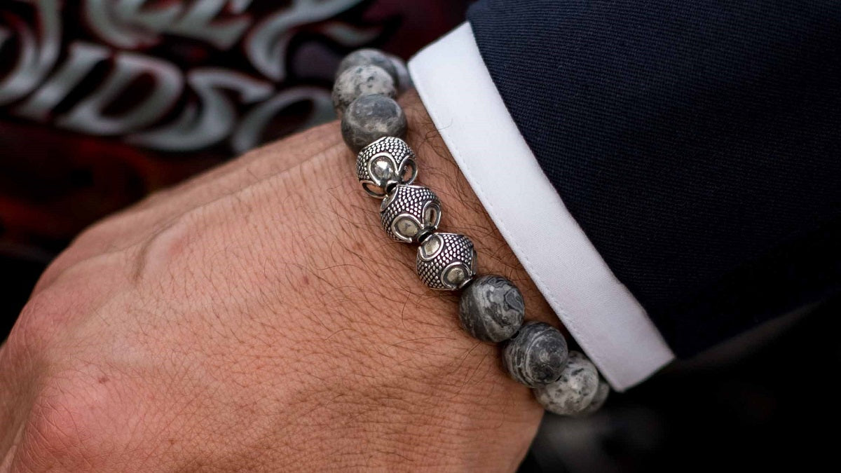 Grand Grey Jasper Silver Trio Bracelet