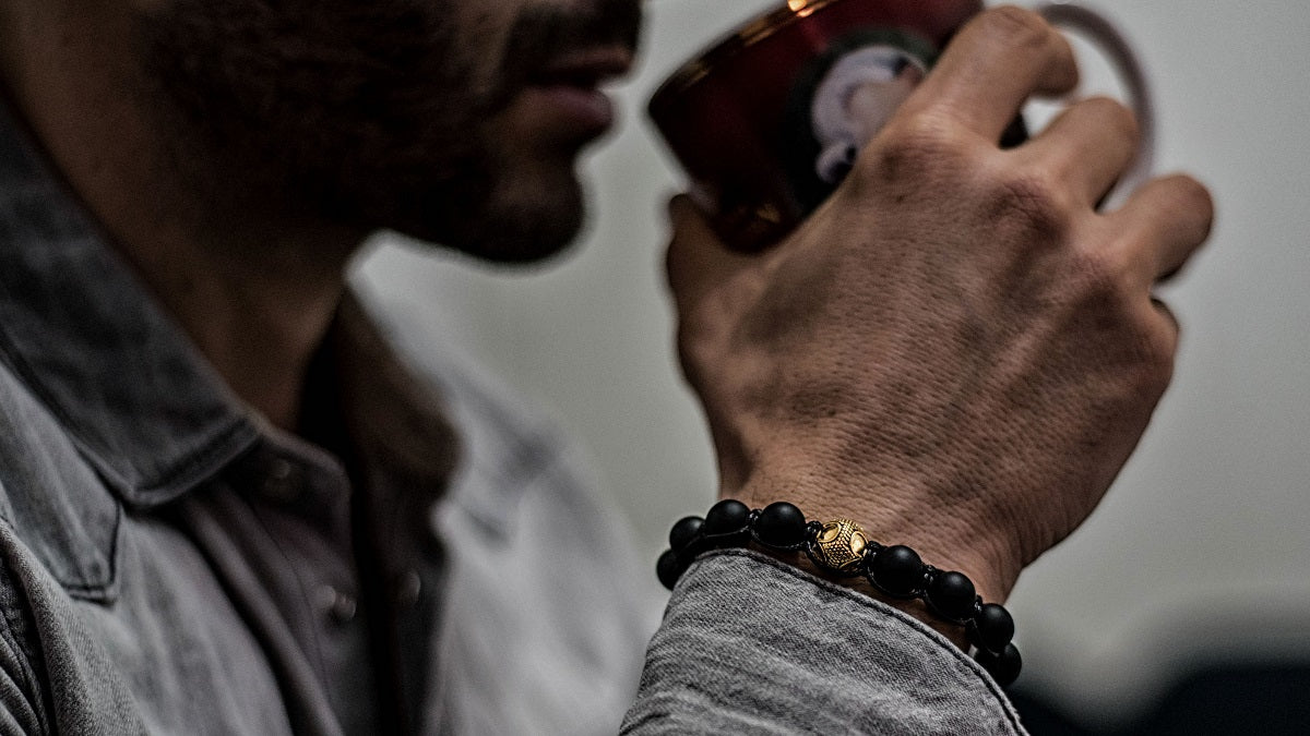 Matte Onyx and Gold Braided Macrame Bracelet