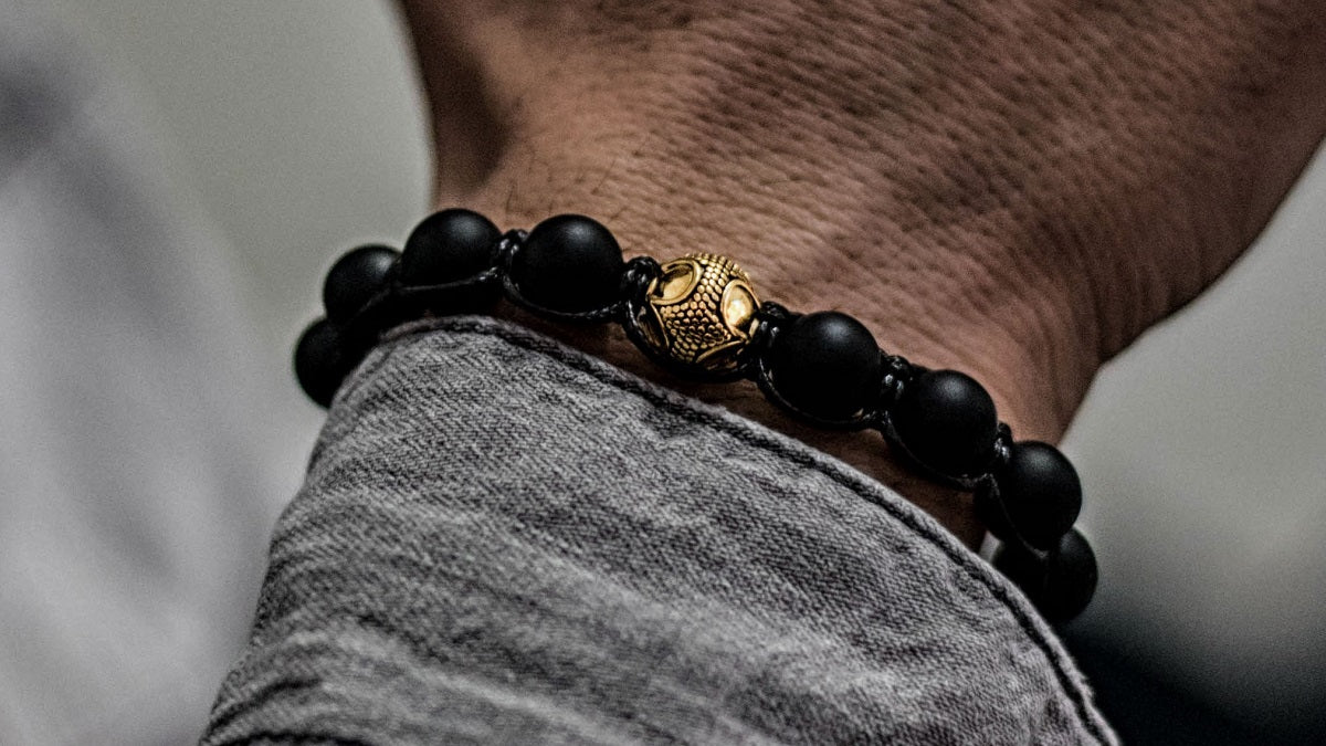 Matte Onyx and Gold Braided Macrame Bracelet