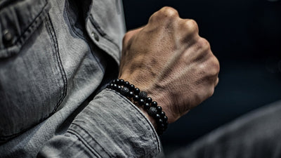 Matte Onyx and Two Black CZ Diamond Beads Bracelet
