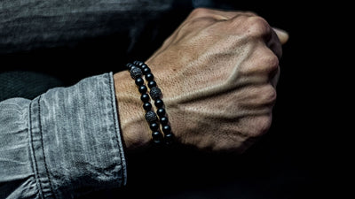 Matte Onyx and Two Black CZ Diamond Beads Bracelet