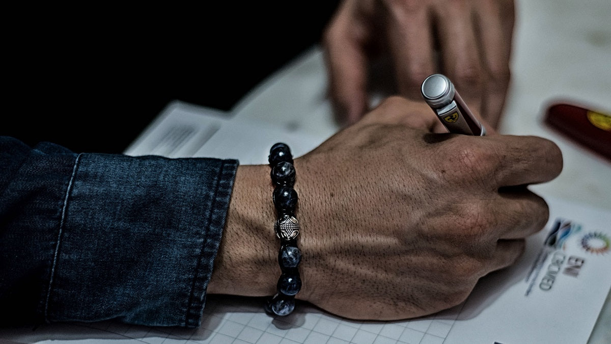 Sodalite and Silver Braided Macrame Bracelet